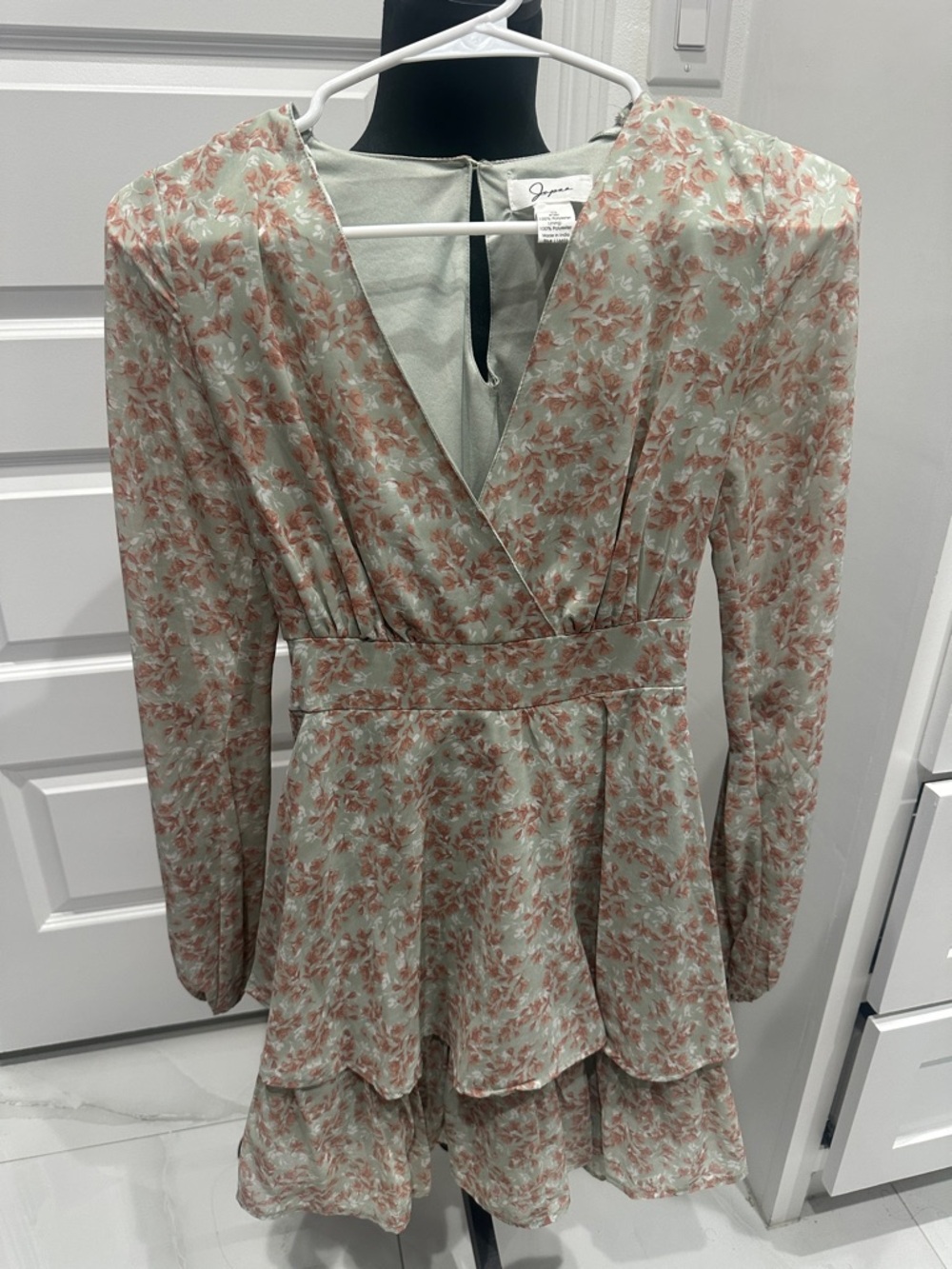 Japna Sage and Dusty Rose Long Sleeve Wrap Dress